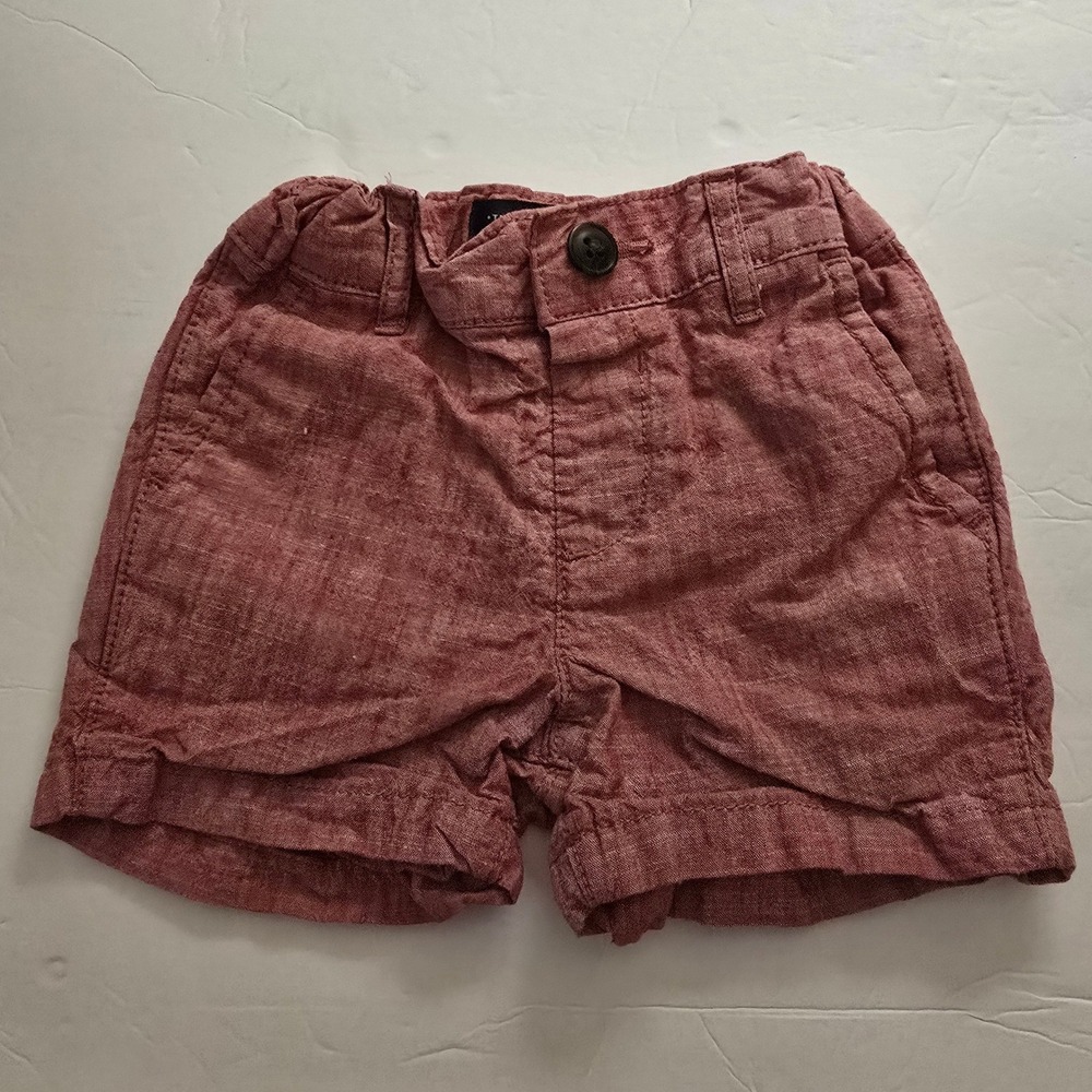 The Childrens Place Baby Boys Red Linen Blend Shorts 6-9 Months Heathered
